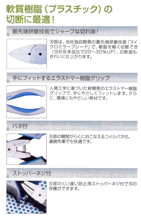 フジ矢 プロテックニッパ プラスチック用（ストレート刃） 125mm PP90