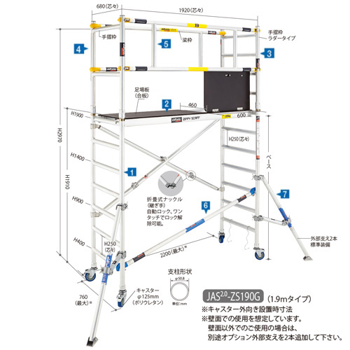 長谷川工業 高所作業台・足場 ジッピー 1.9mタイプ 作業高さ1.91m