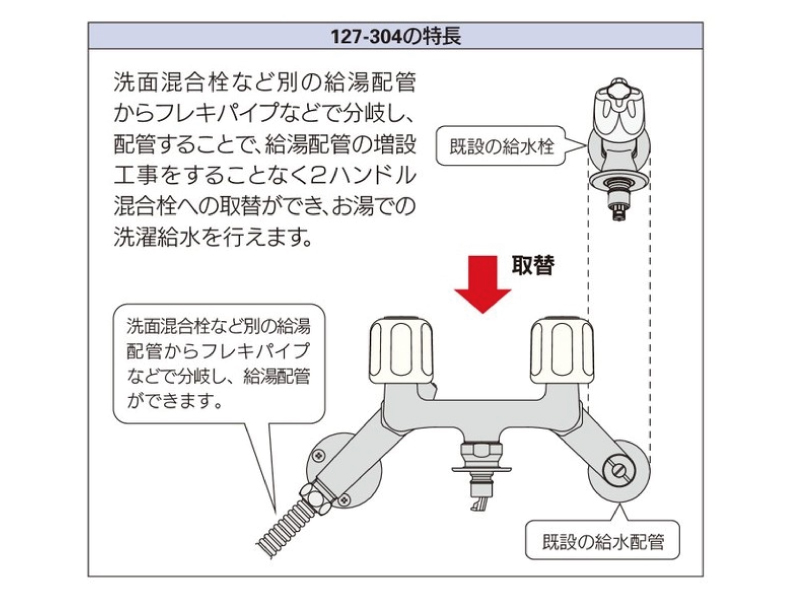 カクダイ-水栓金具 洗濯機用混合栓(ストッパー 増設ｸﾗﾝｸ付) #127-304