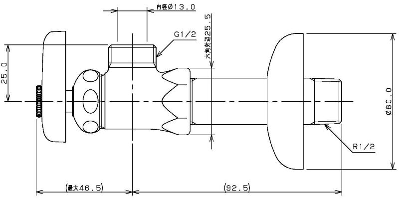 カクダイ-止水栓・バルブ アングル形止水栓本体 #705-601-13|工具