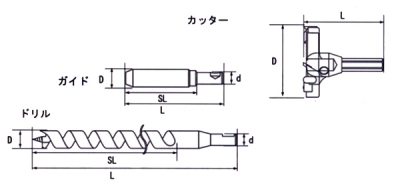 超硬座掘錐　標準径　No.28M　21×60mm(ドリル無)　ガイド×カッター　軸一体式