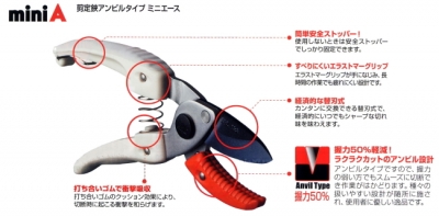 剪定鋏アンビルタイプ　ミニエース　替刃式