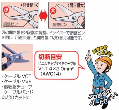 電気工事用ケーブル鋏　万能タイプ　192mm