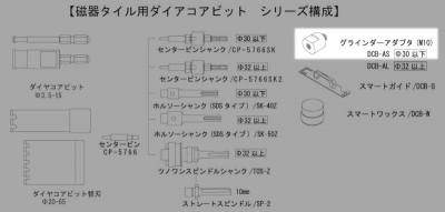 磁器タイル用ダイヤコアビット　グラインダーアダプター(M10)