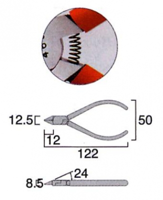 先端用ニッパ（バネ付）ラウンド刃　120mm