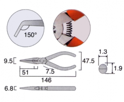 ミニテックピンセットラジオペンチ（ベントタイプ）　150mm