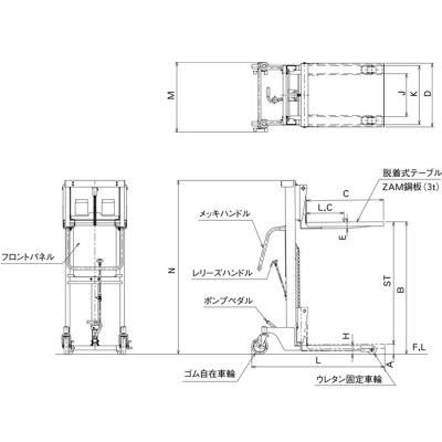 油圧足踏式マスト型リフトテーブル