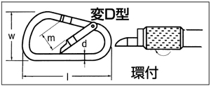 カラビナ　変D型安全環付　スチール製