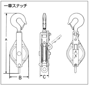 強力型滑車　一車スナッチ（ベケット付）　オーフ型