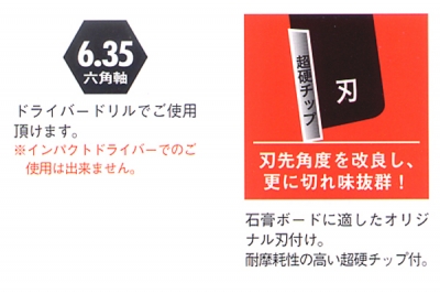 自由錐W-SR  ボード用(両刃)  40～120mm径 (6.35mm角軸)