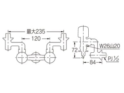 洗濯機用混合栓(ストッパー付)