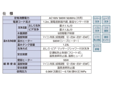 温水洗浄便座（操作パネル式）