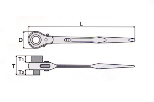 両口ラチェットレンチ ロングソケット 17×21L 片ロングタイプ（シノ付）