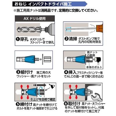 ALCアンカーAX型 ♂W3/8×全長85mm （20本入）高ナット・大ワッシャー同梱
