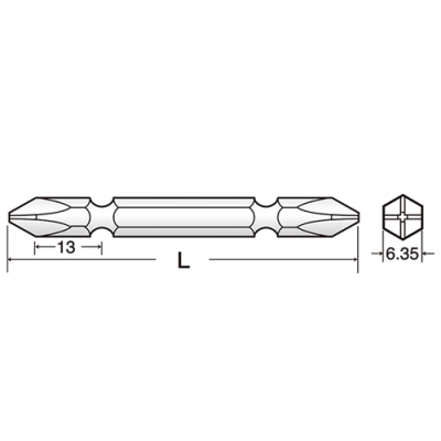 スタンダードビット　両頭　(+)2×150mm　2本組　マグネット付　六角軸6.35