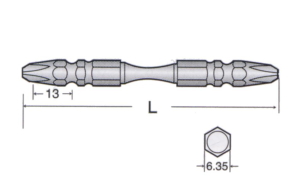 テーパースリム トーションビット 両頭ビット (+)2×全長150mm 2本入 マグネット付