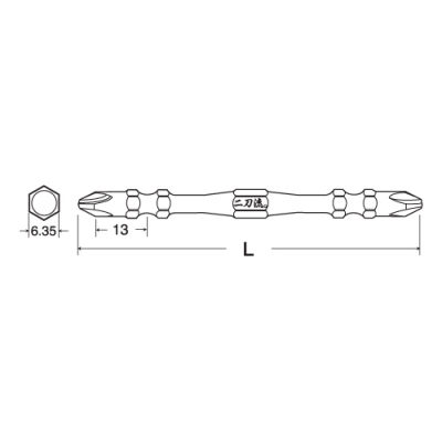 二刀流ビット　(+)2×65mm　2本組　マグネット付　六角軸6.35×13