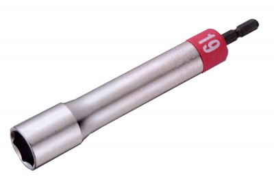電動ドリル用 αアルファソケット ロングタイプ (6.35角軸)　対辺19mm