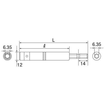 電動ドリル用 エクステンションバー (6.35角軸)　全長100mm