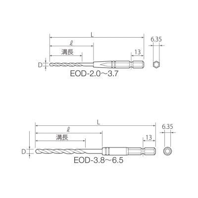 電動ドリル用六角シャンクコバルトドリル (ステンレス用) 5.5mm