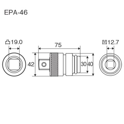インパクトレンチ用 ワンタッチアダプター(変換タイプ)　 凹12.7角 → 凸19.0角