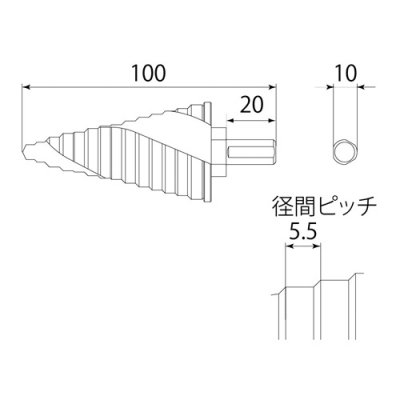 丸軸シャンクスパイラルステップドリル　チタンコーティング　6～38mm