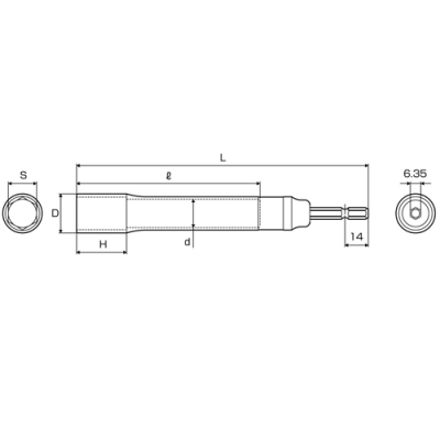 電動ドリル用強軸ソケットロングタイプ(40V対応)　(6.35角軸)　対辺24mm