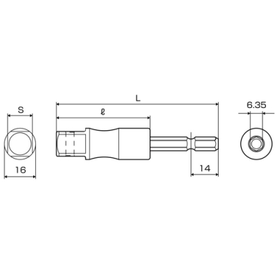 電動ドリル用強軸インパクトソケットアダプター(40V対応)　(6.35角軸)　差込角：9.5mm