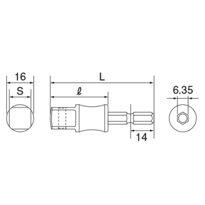電動ドリル用 インパクトソケットアダプター(6.35角軸)　差込角：凸9.5mm