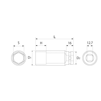 超ロングインパクトソケット  薄肉タイプ (差込角12.7mm) 対辺10mm