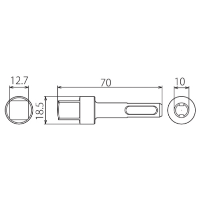 ハンマードリル用SDSプラス  インパクトソケットアダプター 差込角：凸12.7mm