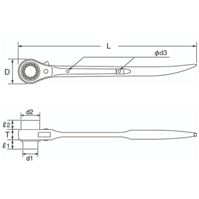 シノ曲がりラチェットレンチ　17×21mm