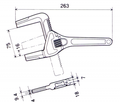 たて型モーターレンチ　全長：263mm