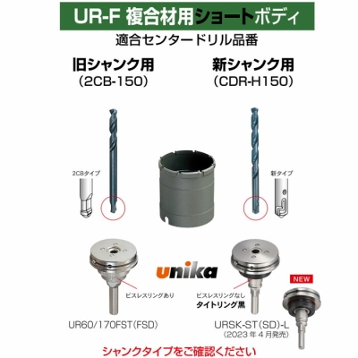 ユニカ 多機能コアドリルUR21 複合材用ショート UR-FS(セット) 70mmφ