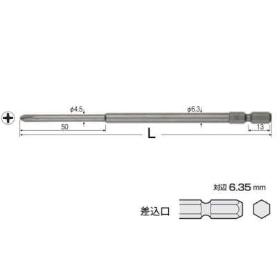 ギザビット　(+)2×φ4.5mm×φ6.3mm×全長150mm　硬度H　2本組　マグネット付　六角軸6.35×13
