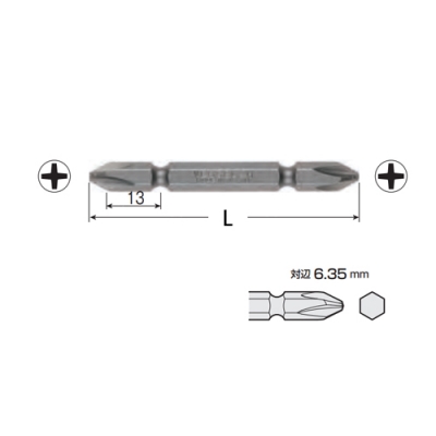 ギザビット　(+)2×全長65mm　硬度H　2本組　マグネット付　六角軸6.35×13