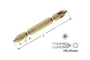 両頭ゴールドビット (+)1×全長110mm 硬度H 2本入 マグネット付