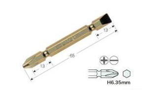 両頭ゴールドビット (+)2/(-)6×全長65mm 硬度H 2本入 マグネット付