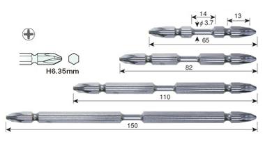 真トーションビット (+)2×全長82mm 両頭 5本入 マグネット付