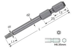 Vタンパープルーフ トルクスビット イジリ止付 T15H×110mm 10本入