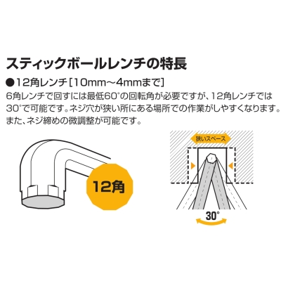 ボールポイント六角棒レンチ 12角タイプ 5.0mm（ロング・極短)