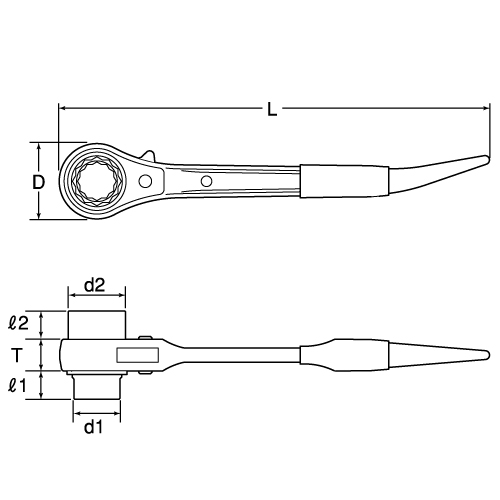 TOP/トップ工業 アルミショートラチェットレンチ 19×21mm RM-19×21A