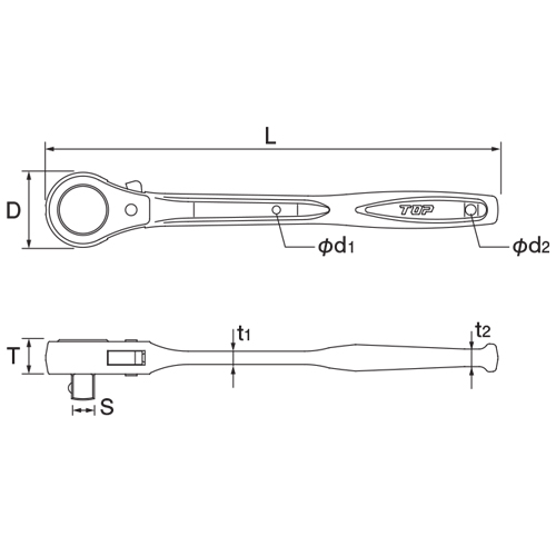 TOP/トップ工業 強力型ラチェットハンドル(差込角19.0mm) RH-6R|工具